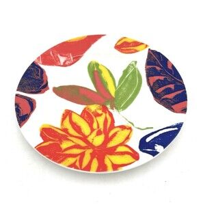 Anthropologie Salad / Dessert Plate White with Bright Multicolor Floral Design